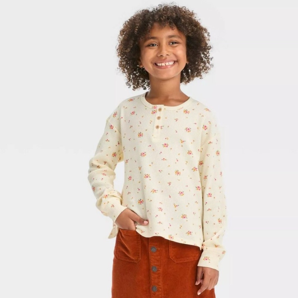 Cat & Jack Girls Cream Henley Small